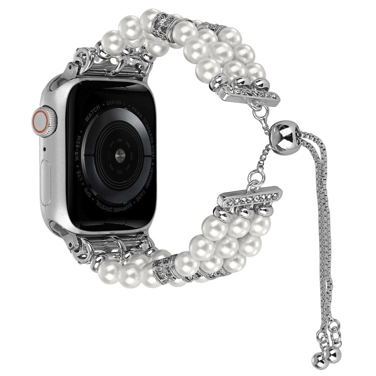 For Apple Watch Series 8 41mm Beaded Pearl Retractable Chain Watch Band(White) - Watch Bands by PMC TechLife | Online Shopping South Africa | PMC TechLife