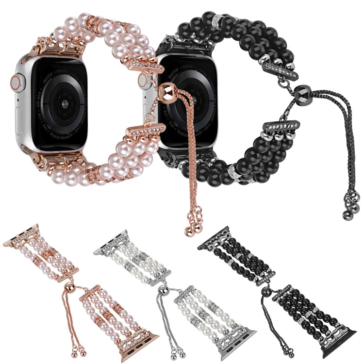 For Apple Watch Series 8 41mm Beaded Pearl Retractable Chain Watch Band(White) - Watch Bands by PMC TechLife | Online Shopping South Africa | PMC TechLife