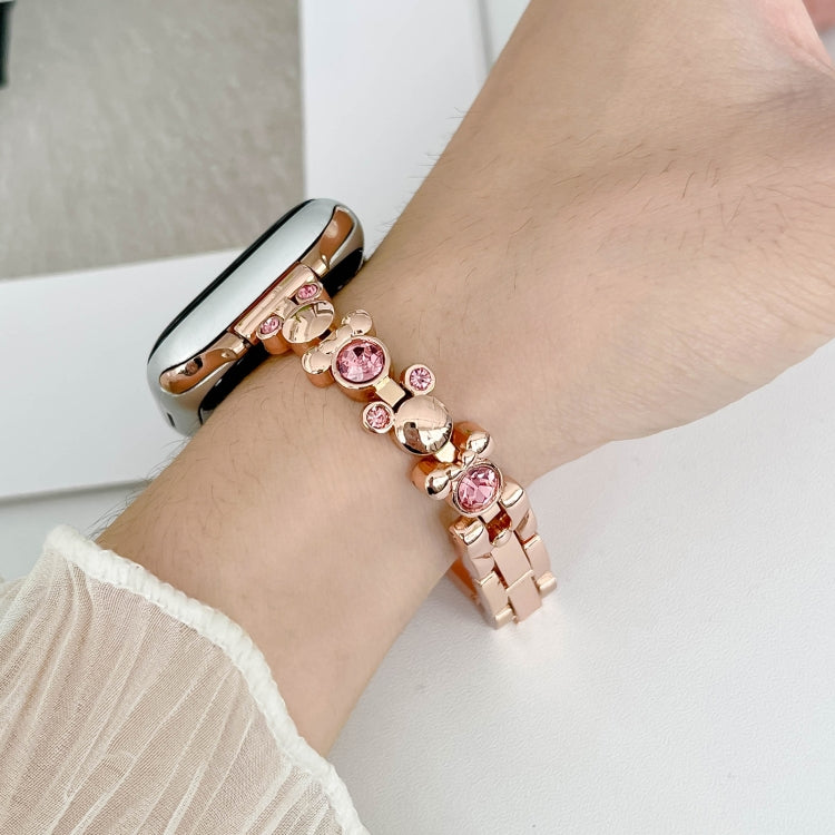 For Apple Watch SE 2022 40mm Metal Diamond Bear Chain Watch Band(Rose Gold) - free shipping - PMc TechLife - Order now!