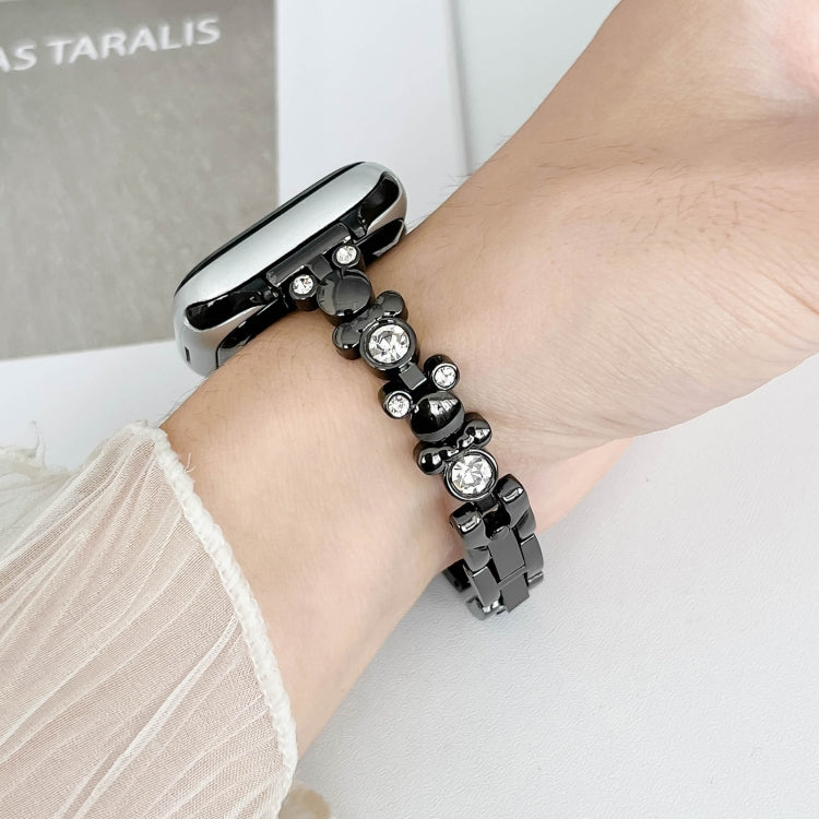 For Apple Watch Series 2 38mm Metal Diamond Bear Chain Watch Band(Black) - free shipping - PMc TechLife - Order now!