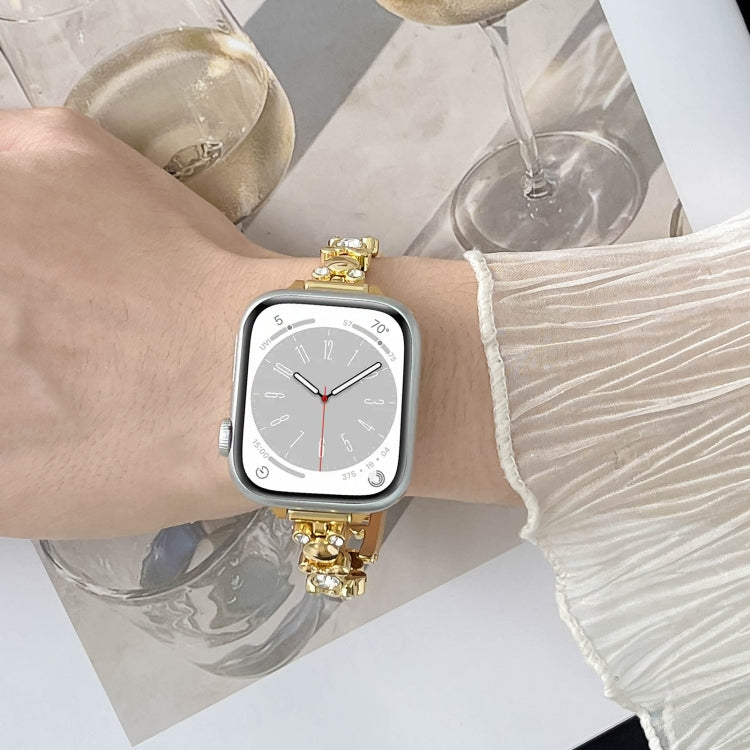 For Apple Watch Series 9 45mm Metal Diamond Bear Chain Watch Band(Gold) - Watch Bands by PMC TechLife | Online Shopping South Africa | PMC TechLife