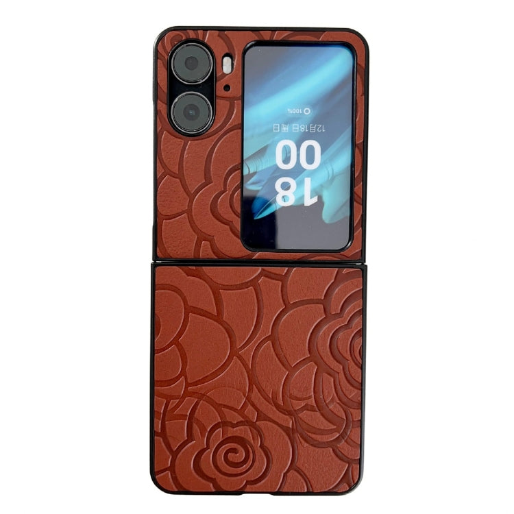 For OPPO Find N2 Flip Impression Flower Pattern Protective Phone Case(Brown) - free shipping - PMC TechLife - Order now!