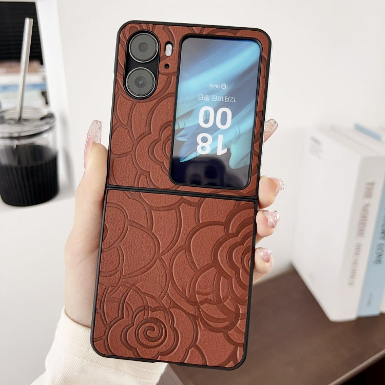 For OPPO Find N2 Flip Impression Flower Pattern Protective Phone Case(Brown) - free shipping - PMC TechLife - Order now!