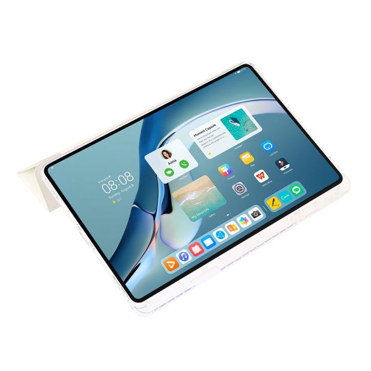 For Huawei Matepad 11 Pro 2024 Clear Acrylic 3-Fold Leather Tablet Case(White) - Huawei by PMC Jewellery | Online Shopping South Africa | PMC Jewellery | Buy Now Pay Later Mobicred