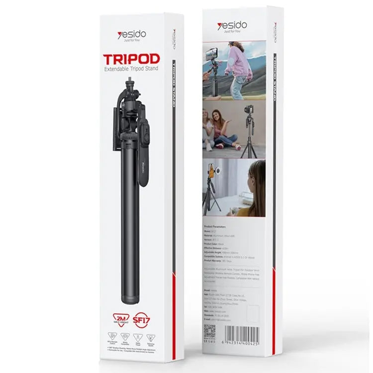 YESIDO SF17 Multifunctional Retractable Metal Tripod Stand Selfie Stick for Cell Phones Camera(Black) - free shipping - PMC Jewellery - Order now!