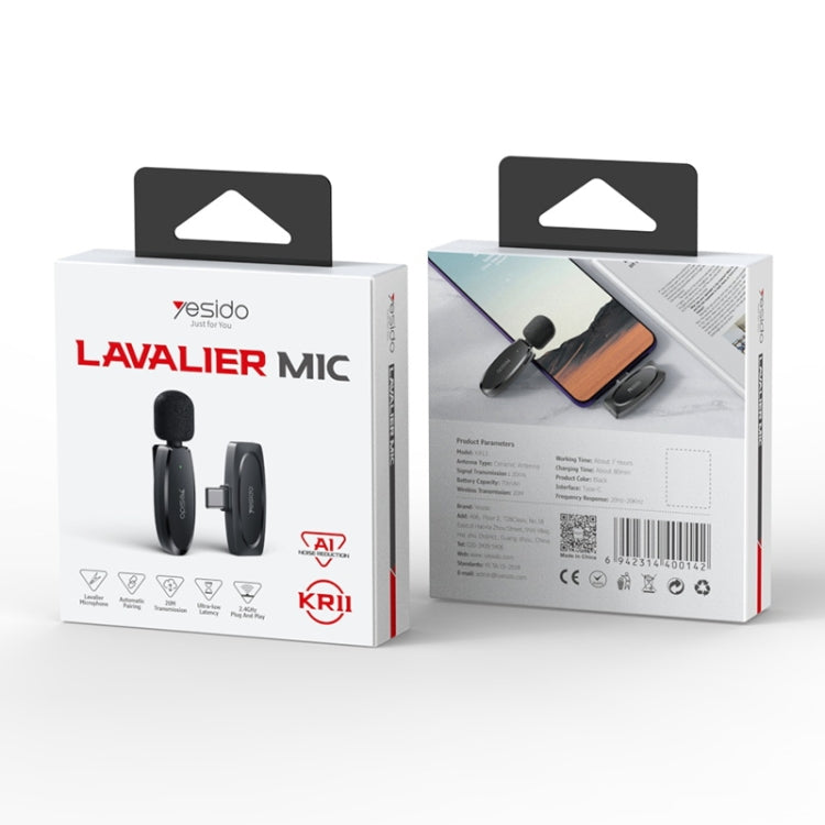 YESIDO KR11 Low-latency Wireless Lavalier Microphone with Type-C Receiver(Black) - Microphone by Yesido | Online Shopping South Africa | PMC TechLife | Buy Now Pay Later Mobicred