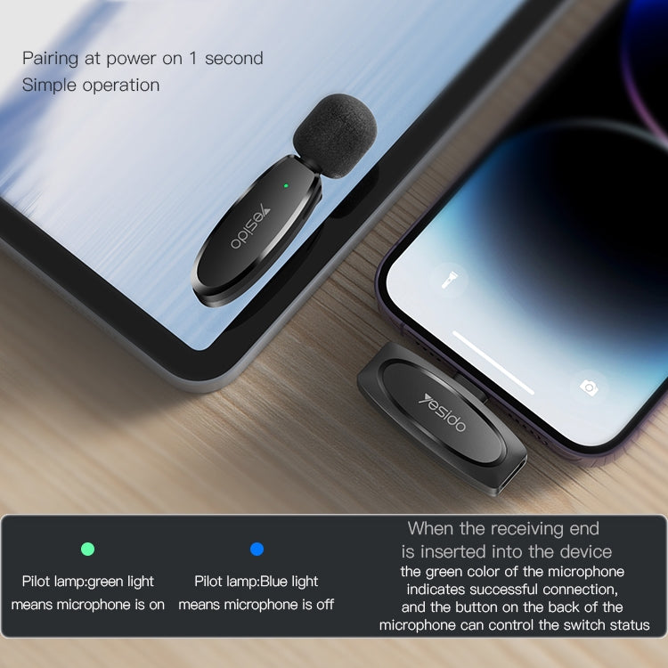 YESIDO KR12 Low-latency Wireless Lavalier Microphone with 8 Pin Receiver(Black) - Microphone by Yesido | Online Shopping South Africa | PMC TechLife | Buy Now Pay Later Mobicred