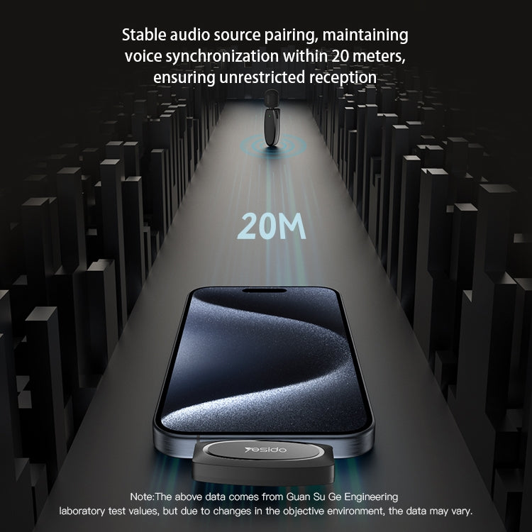 YESIDO KR12 Low-latency Wireless Lavalier Microphone with 8 Pin Receiver(Black) - Microphone by Yesido | Online Shopping South Africa | PMC TechLife | Buy Now Pay Later Mobicred