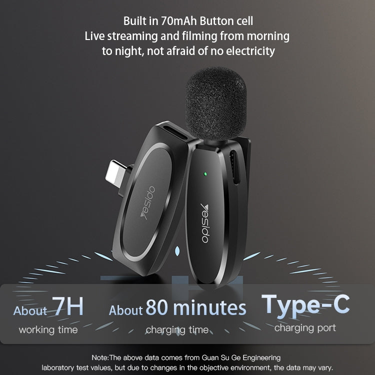 YESIDO KR13 Dual Low-latency Wireless Lavalier Microphone with Type-C Receiver(Black) - Microphone by Yesido | Online Shopping South Africa | PMC TechLife | Buy Now Pay Later Mobicred