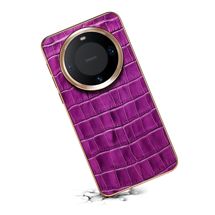 For Huawei Mate 60 Pro / Pro+ Denior Crocodile Texture Genuine Leather Electroplating Phone Case(Purple) - Huawei Cases by Denior | Online Shopping South Africa | PMC TechLife | Buy Now Pay Later Mobicred