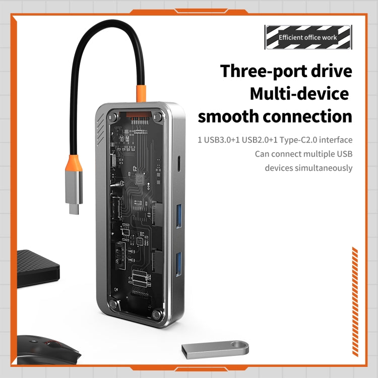 SW8V 8 in 1 Type-C to USB + HDMI + RJ45 + SD/TF HUB Docking Station(Grey) - USB HUB by PMC Jewellery | Online Shopping South Africa | PMC Jewellery | Buy Now Pay Later Mobicred