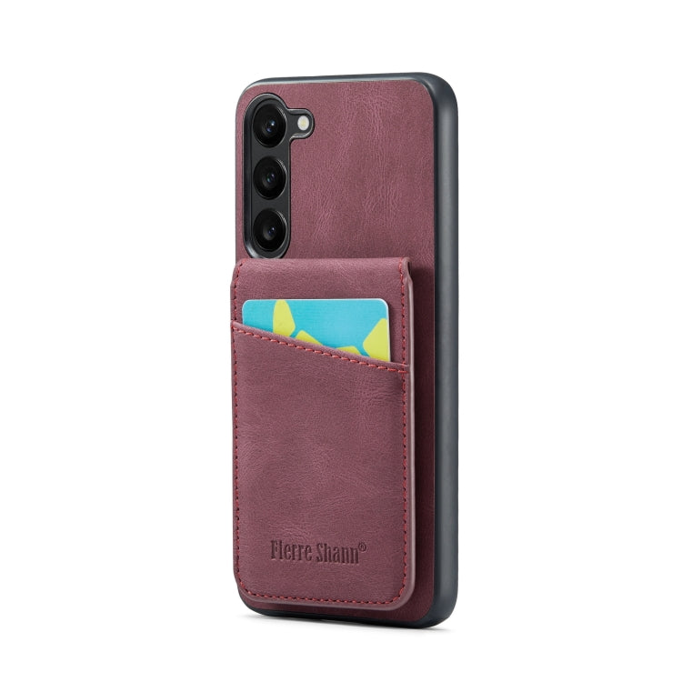 For Samsung Galaxy S24+ 5G Fierre Shann Crazy Horse Card Holder Back Cover PU Phone Case(Wine Red) - Galaxy S24+ 5G Cases by FIERRE SHANN | Online Shopping South Africa | PMC Jewellery | Buy Now Pay Later Mobicred