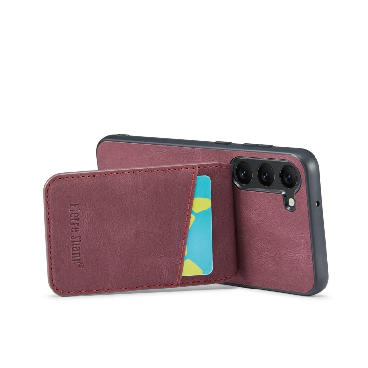 For Samsung Galaxy S24+ 5G Fierre Shann Crazy Horse Card Holder Back Cover PU Phone Case(Wine Red) - Galaxy S24+ 5G Cases by FIERRE SHANN | Online Shopping South Africa | PMC Jewellery | Buy Now Pay Later Mobicred