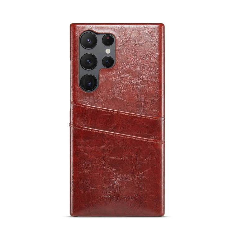 For Samsung Galaxy S24 Ultra 5G Fierre Shann Oil Wax Texture Leather Phone Case with Card Slots(Brown) - free shipping - PMC Jewellery - Order now!