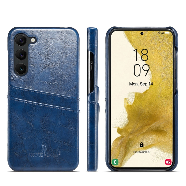 For Samsung Galaxy S24 5G Fierre Shann Oil Wax Texture Leather Phone Case with Card Slots(Blue) - free shipping - PMC Jewellery - Order now!