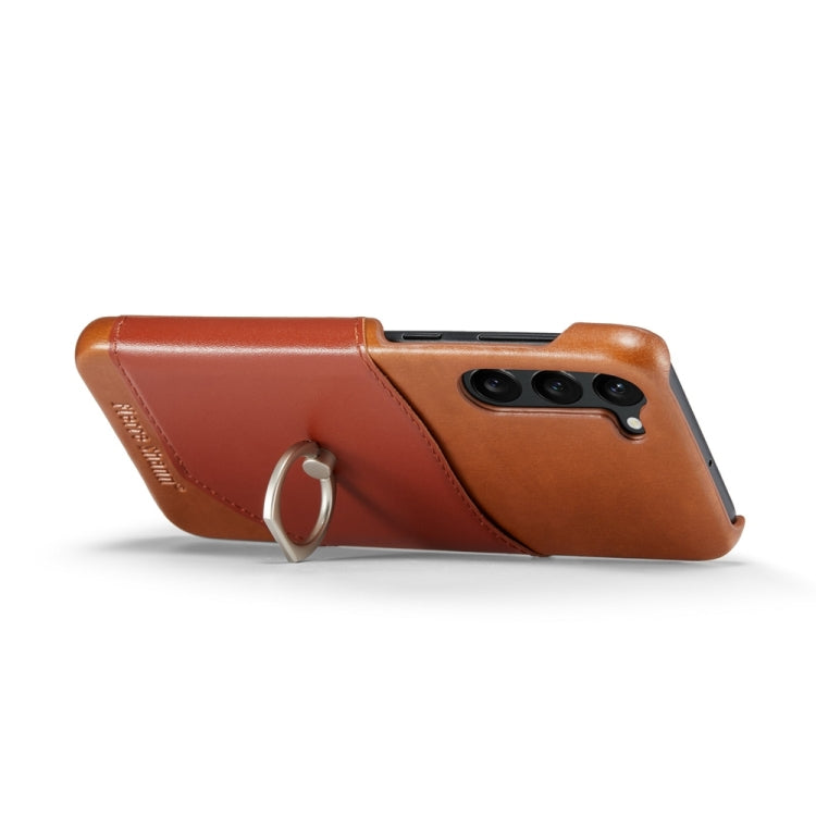 For Samsung Galaxy S24 5G Fierre Shann Oil Wax Texture Genuine Leather Back Phone Case(Brown) - free shipping - PMC Jewellery - Order now!