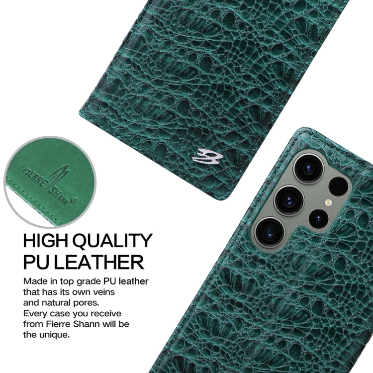 For Samsung Galaxy S24 Ultra 5G Fierre Shann Crocodile Texture Magnetic Genuine Leather Phone Case(Green) - Galaxy S24 Ultra 5G Cases by FIERRE SHANN | Online Shopping South Africa | PMC Jewellery | Buy Now Pay Later Mobicred