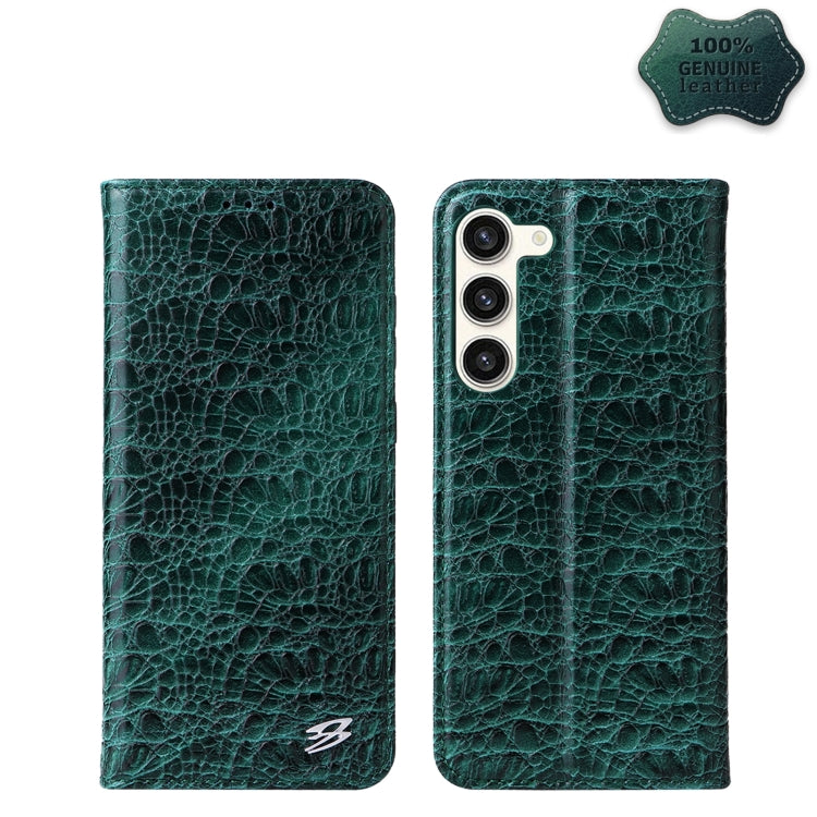 For Samsung Galaxy S24+ 5G Fierre Shann Crocodile Texture Magnetic Genuine Leather Phone Case(Green) - free shipping - PMC Jewellery - Order now!