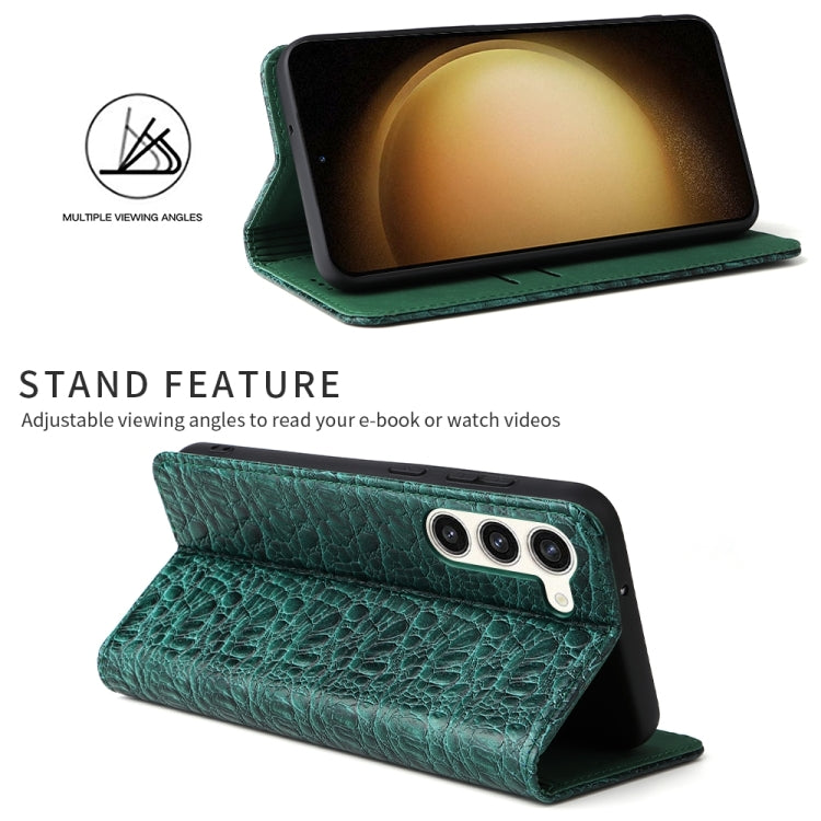 For Samsung Galaxy S24+ 5G Fierre Shann Crocodile Texture Magnetic Genuine Leather Phone Case(Green) - free shipping - PMC Jewellery - Order now!