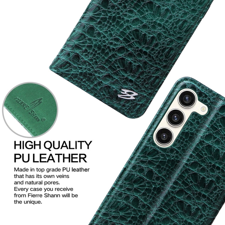 For Samsung Galaxy S24+ 5G Fierre Shann Crocodile Texture Magnetic Genuine Leather Phone Case(Green) - free shipping - PMC Jewellery - Order now!