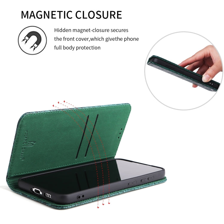 For Samsung Galaxy S24 5G Fierre Shann Crocodile Texture Magnetic Genuine Leather Phone Case(Green) - free shipping - PMC Jewellery - Order now!