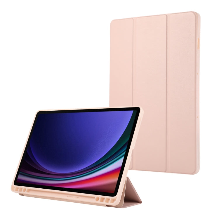 For Samsung Galaxy Tab  S10 FE / S9 FE 3-Fold Pure Color TPU Leather Tablet Case with Pen Slot(Pink) - Galaxy Tab S9 FE by PMC TechLife | Online Shopping South Africa | PMC TechLife | Buy Now Pay Later Mobicred
