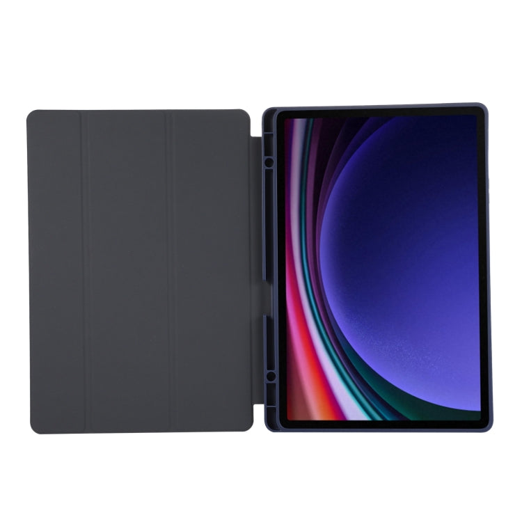 For Samsung Galaxy Tab S9+ 3-Fold Pure Color TPU Leather Tablet Case with Pen Slot(Dark Blue) - Galaxy Tab S9+ Cases by PMC TechLife | Online Shopping South Africa | PMC TechLife