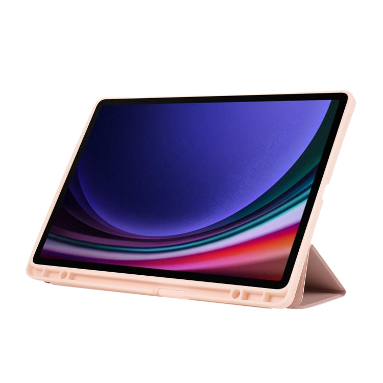 For Samsung Galaxy Tab S9+ 3-Fold Pure Color TPU Leather Tablet Case with Pen Slot(Pink) - Galaxy Tab S9+ Cases by PMC TechLife | Online Shopping South Africa | PMC TechLife