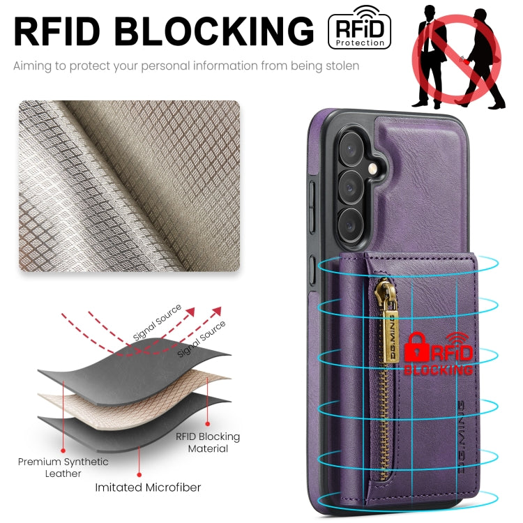 For Samsung Galaxy S24+ 5G DG.MING M5 Series Zip RFID Multi Card Detachable Leather Phone Case(Purple) - free shipping - PMC Jewellery - Order now!