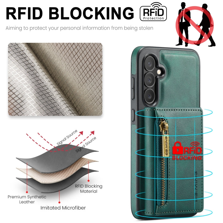 For Samsung Galaxy S24 5G DG.MING M5 Series Zip RFID Multi Card Detachable Leather Phone Case(Green) - free shipping - PMC Jewellery - Order now!