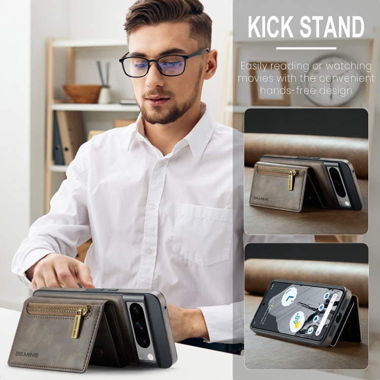For Google Pixel 8 Pro DG.MING M5 Series Zip RFID Multi Card Detachable Leather Phone Case(Coffee) - free shipping - PMC TechLife - Order now!