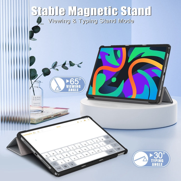 For Lenovo Tab M11/ Xiaoxin Pad 11 2024 Custer Texture 3-Fold Holder Leather Smart Tablet Case(Grey) - Lenovo by PMC Jewellery | Online Shopping South Africa | PMC Jewellery | Buy Now Pay Later Mobicred