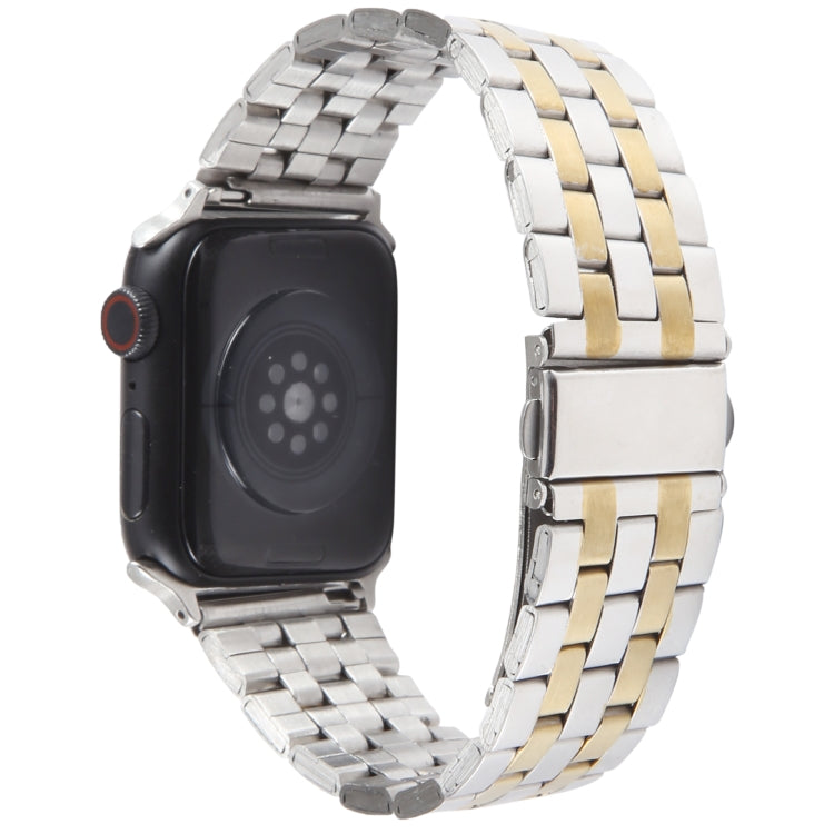 For Apple Watch Series 6 44mm 22mm Ultra-thin Five Beads Stainless Steel Watch Band(Silver Gold) - free shipping - PMC TechLife - Order now!