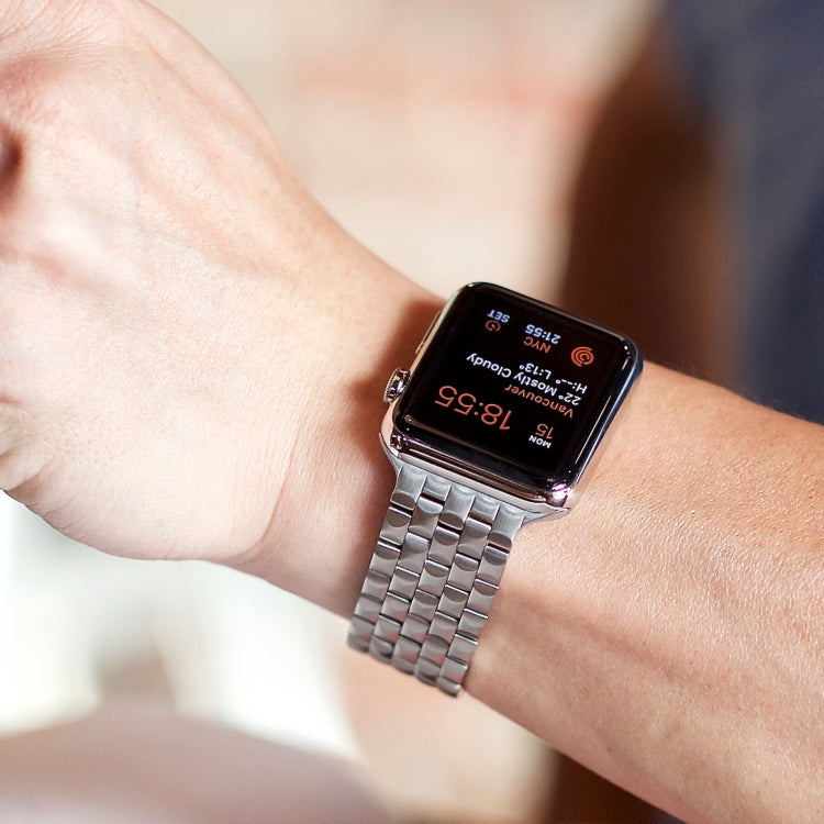 For Apple Watch SE 44mm 22mm Ultra-thin Five Beads Stainless Steel Watch Band(Gold) - free shipping - PMC TechLife - Order now!