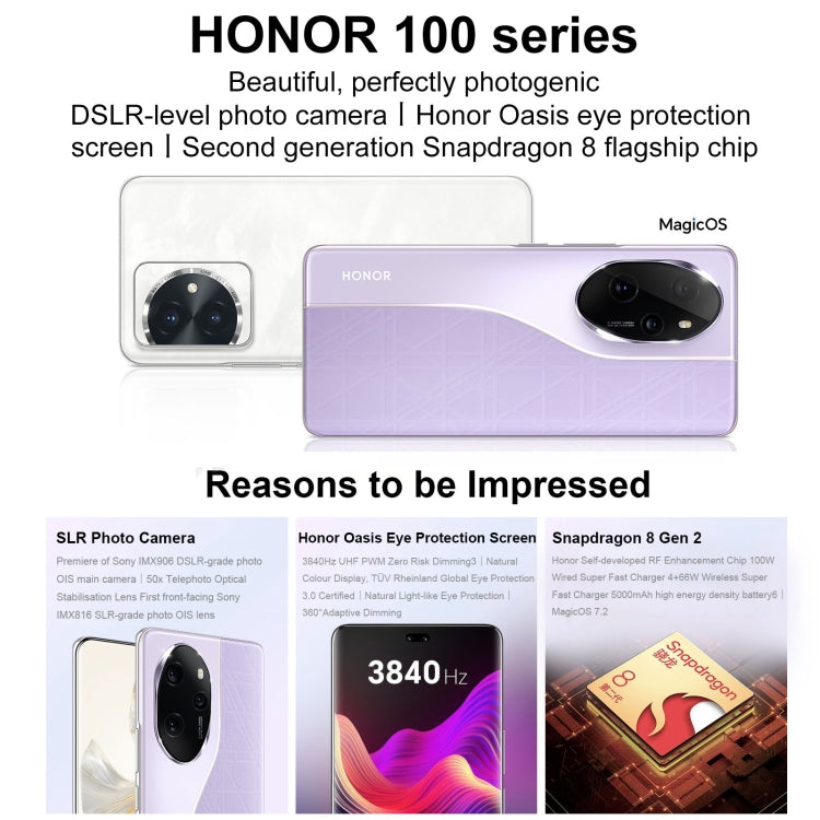 Honor 100 Pro, 16GB+256GB, Screen Fingerprint Identification, 6.78 inch MagicOS 7.2 Snapdragon 8 Gen 2 Octa Core up to 3.19GHz, Network: 5G, NFC, OTG, Support Google Play(White) - free shipping - PMc TechLife - Order now!