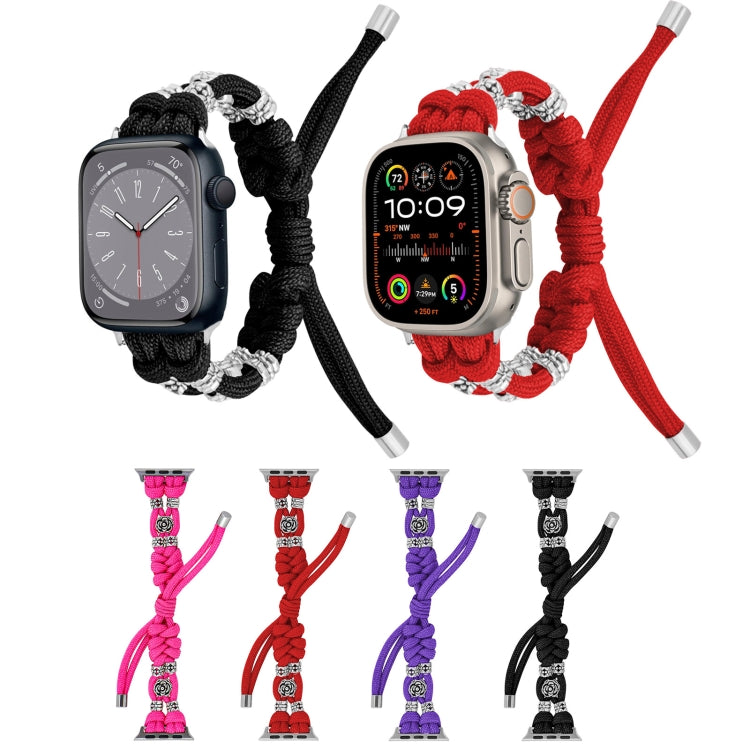 For Apple Watch Ultra 2 49mm Chrysanthemum Beads Paracord Braided Watch Band(Black) - free shipping - PMC Jewellery - Order now!