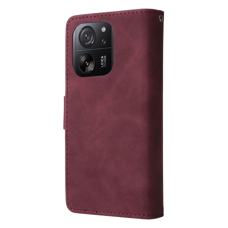 For Xiaomi 13T / 13T Pro Multifunctional Frosted Zipper Wallet Leather Phone Case(Wine Red) - Xiaomi Cases by PMC TechLife | Online Shopping South Africa | PMC TechLife | Buy Now Pay Later Mobicred