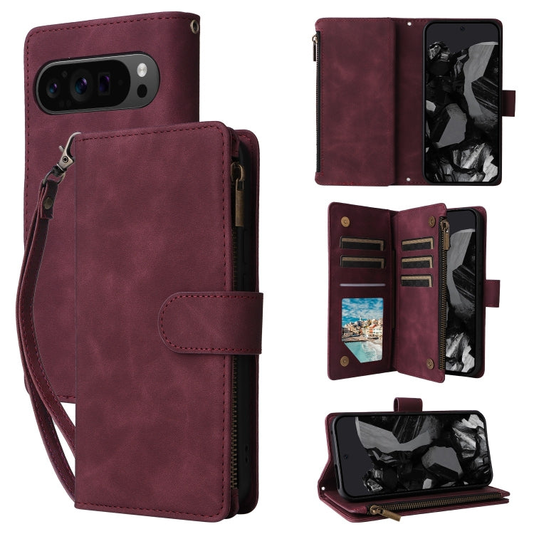 For Google Pixel 9 Pro Multifunctional Multi-Card Wallet Phone Leather Case(Wine Red) - Google Cases by PMC TechLife | Online Shopping South Africa | PMC TechLife | Buy Now Pay Later Mobicred
