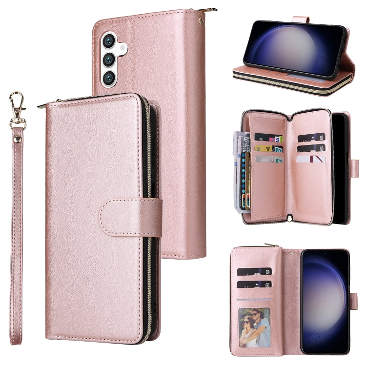 For Samsung Galaxy S24 5G 9-Card Slots Zipper Wallet Bag Leather Phone Case(Rose Gold) - free shipping - PMC Jewellery - Order now!