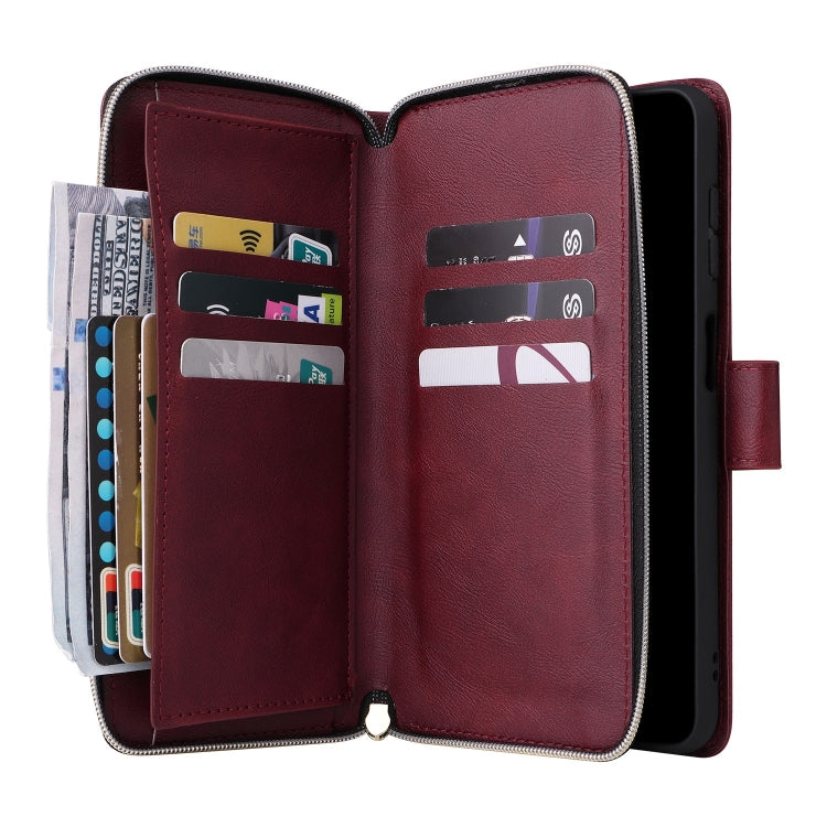 For Samsung Galaxy S24 FE 5G 9-Card Slots Zipper Wallet Bag Leather Phone Case(Wine Red) - Galaxy S24 FE 5G Cases by PMC Jewellery | Online Shopping South Africa | PMC Jewellery | Buy Now Pay Later Mobicred
