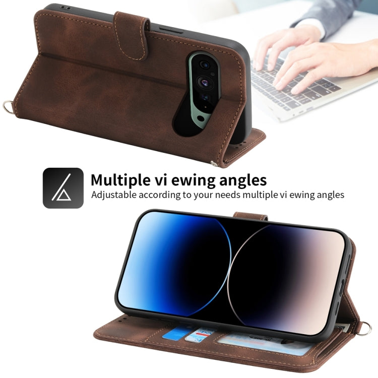 For Google Pixel 9 Skin-feel Flowers Embossed Wallet Leather Phone Case(Brown) - Google Cases by PMC TechLife | Online Shopping South Africa | PMC TechLife | Buy Now Pay Later Mobicred