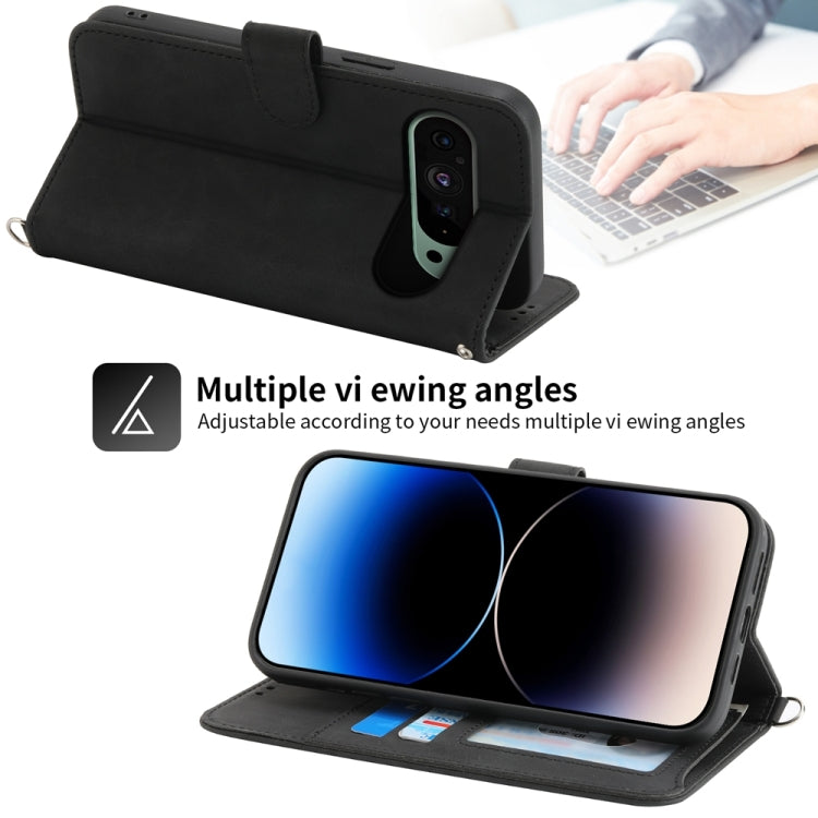 For Google Pixel 9 Skin-feel Flowers Embossed Wallet Leather Phone Case(Black) - Google Cases by PMC TechLife | Online Shopping South Africa | PMC TechLife | Buy Now Pay Later Mobicred