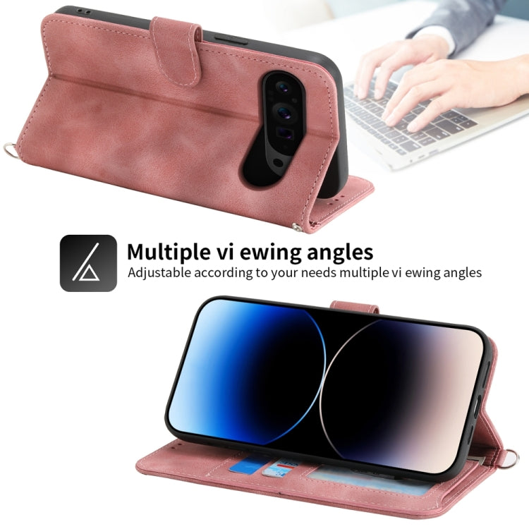 For Google Pixel 9 Pro Skin-feel Flowers Embossed Wallet Leather Phone Case(Pink) - Google Cases by PMC TechLife | Online Shopping South Africa | PMC TechLife | Buy Now Pay Later Mobicred