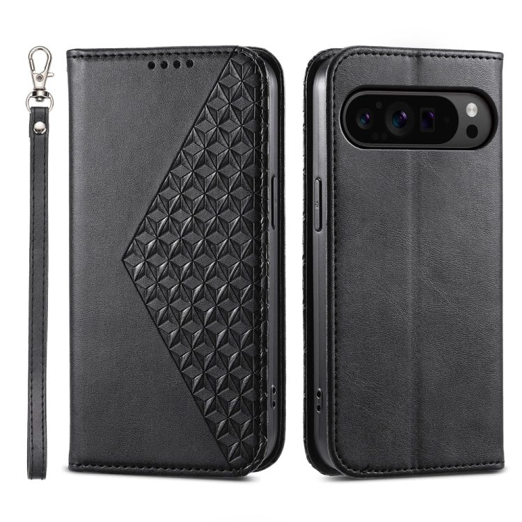For Google Pixel 9 Pro Cubic Grid Calf Texture Magnetic Leather Phone Case(Black) - Google Cases by PMC TechLife | Online Shopping South Africa | PMC TechLife | Buy Now Pay Later Mobicred