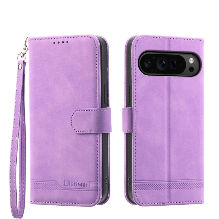 For Google Pixel 9 Pro Dierfeng Dream Line TPU + PU Leather Phone Case(Purple) - Google Cases by PMC TechLife | Online Shopping South Africa | PMC TechLife | Buy Now Pay Later Mobicred