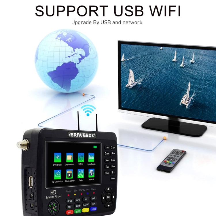 iBRAVEBOX V10 Finder Max+ 4.3 inch Display Digital Satellite Meter Signal Finder, Support DVB-S/S2/S2X AHD, Plug Type:UK Plug(Black) - Satellite Finder by PMC TechLife | Online Shopping South Africa | PMC TechLife | Buy Now Pay Later Mobicred