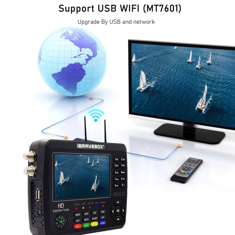 iBRAVEBOX V10 Finder Pro 4.3 inch Display Digital Satellite Meter Signal Finder, Support DVB-S/S2/S2X/T/T2/C, Plug Type:US Plug(Black) - free shipping - PMC TechLife - Order now!