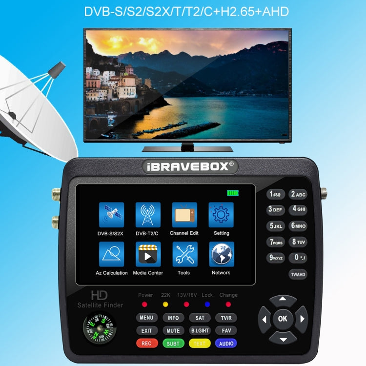 iBRAVEBOX V10 Finder Pro+ 4.3 inch Display Digital Satellite Meter Signal Finder, Support DVB-S/S2/S2X/T/T2/C AHD, Plug Type:AU Plug(Black) - Satellite Finder by PMC TechLife | Online Shopping South Africa | PMC TechLife | Buy Now Pay Later Mobicred