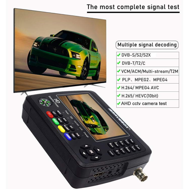 iBRAVEBOX V10 Finder Pro+ 4.3 inch Display Digital Satellite Meter Signal Finder, Support DVB-S/S2/S2X/T/T2/C AHD, Plug Type:US Plug(Black) - Satellite Finder by PMC TechLife | Online Shopping South Africa | PMC TechLife | Buy Now Pay Later Mobicred