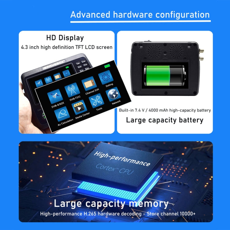 iBRAVEBOX V10 Finder Pro+ 4.3 inch Display Digital Satellite Meter Signal Finder, Support DVB-S/S2/S2X/T/T2/C AHD, Plug Type:US Plug(Black) - Satellite Finder by PMC TechLife | Online Shopping South Africa | PMC TechLife | Buy Now Pay Later Mobicred